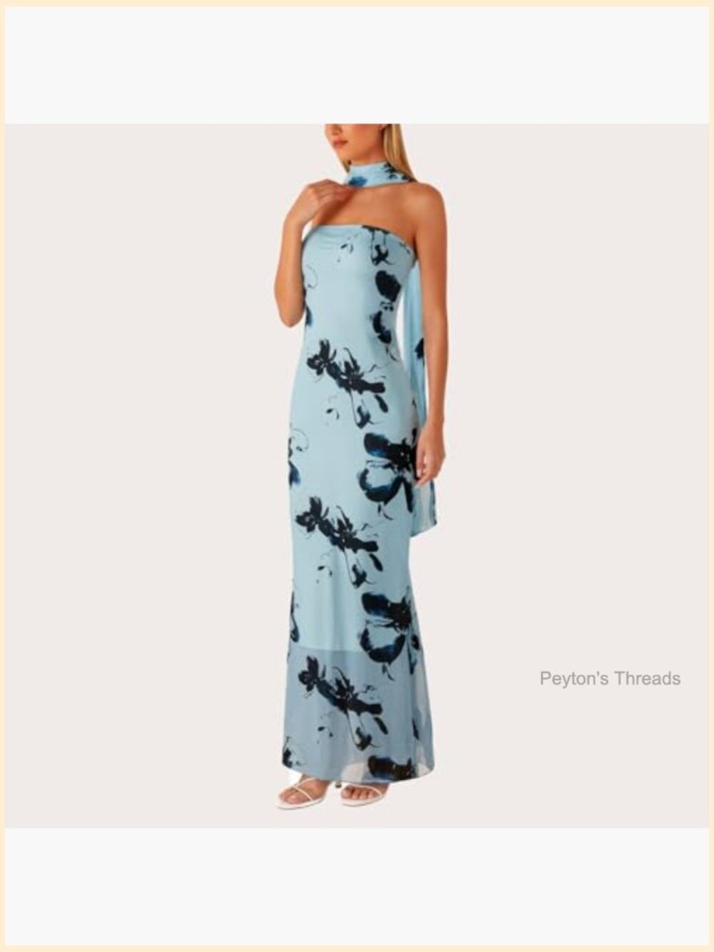 Strapless Bodycon Floral Maxi Dress with Scarf Mesh Layer Cocktail Party - Picture 4 of 7